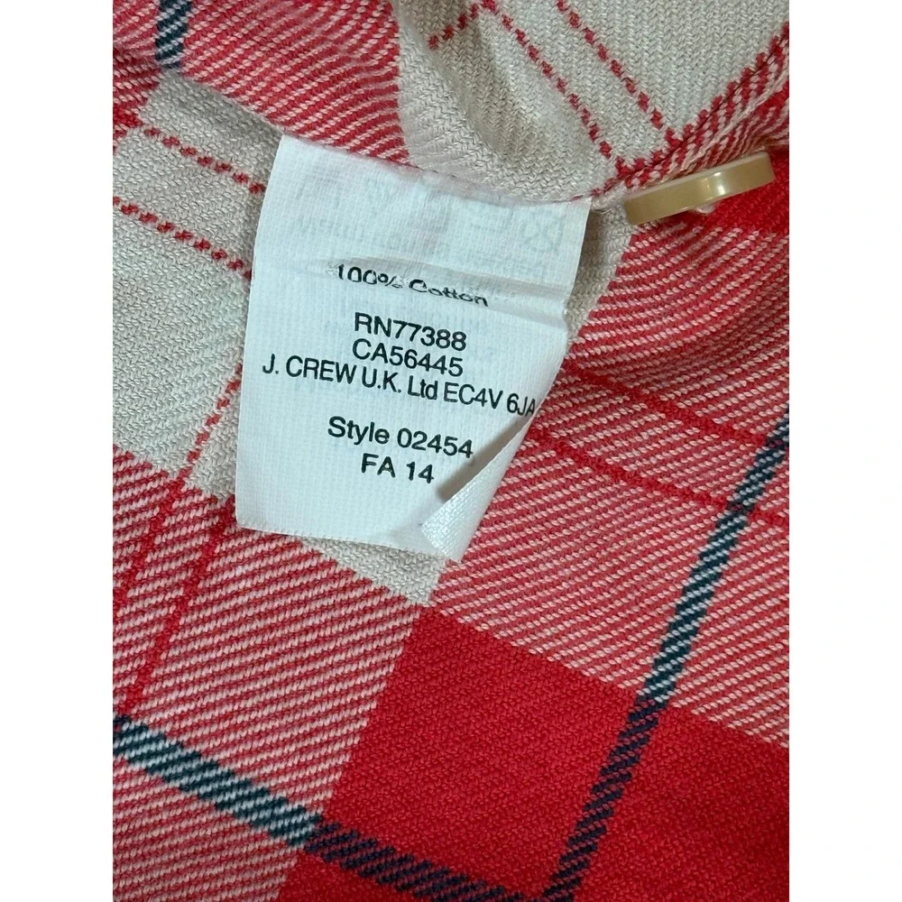 J.Crew Mens XL Red White Plaid Flannel Cotton Button Down Shirt Style 02454 FA14